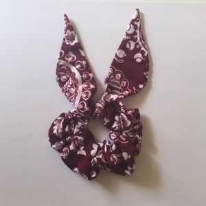 Cotton handmade burgundy scrunchie with bunny ears